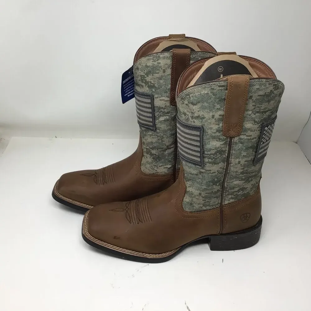 Ariat Mens Sport Patriot Western Boot Size 9.5 Distressed Brown Camo Gently Used
